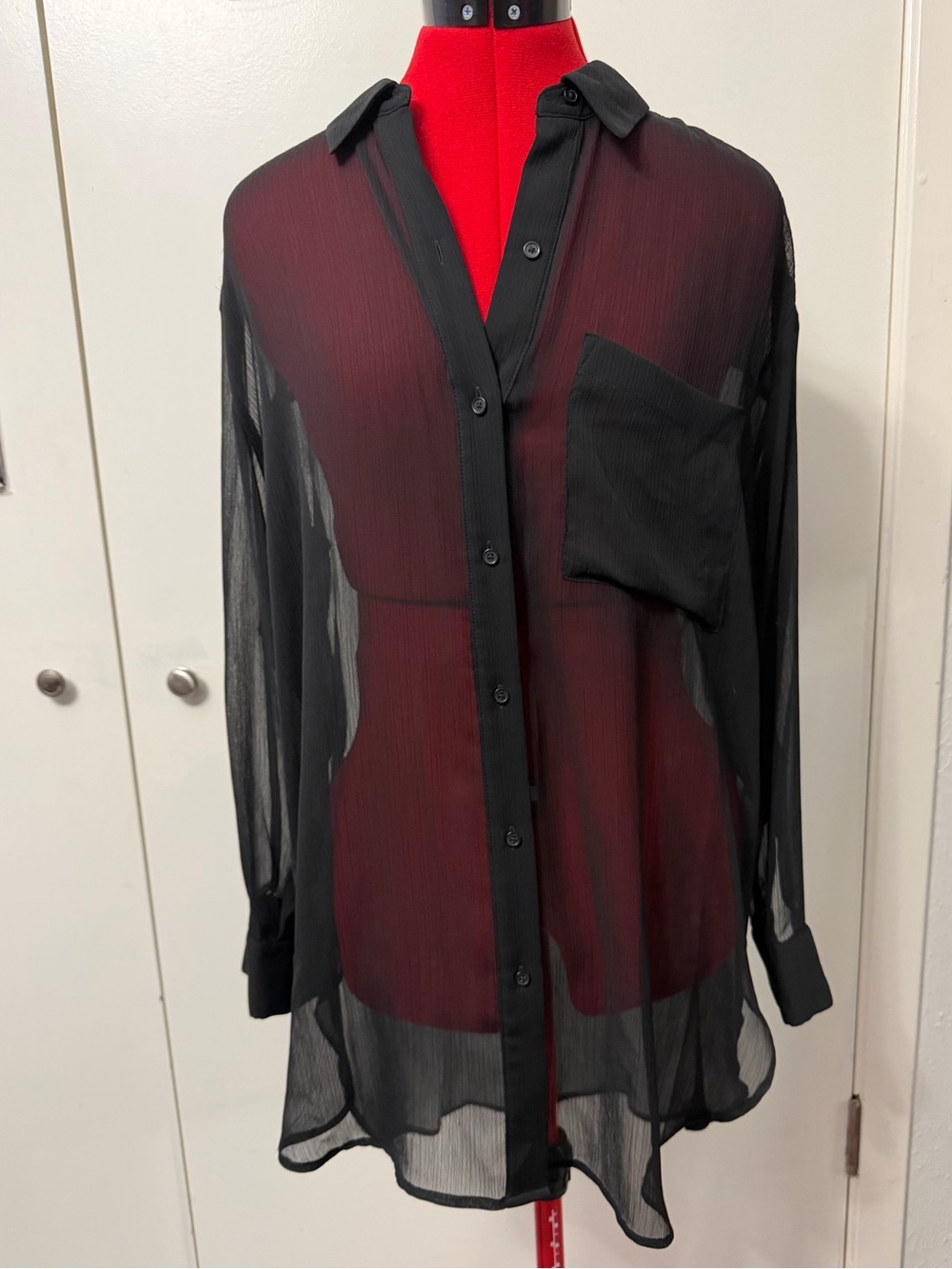 DKNY Black Sheer Button Blouse